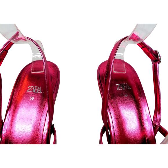 New ZARA Metallic Fuchsia Strappy Lucite Balls Slingback Heel Sandals 8 EU 39 - Picture 5 of 9